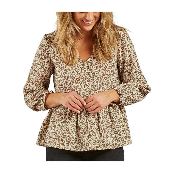 Rylee + Cru Tops - Rylee + Cru Prairie Stone vintage floral Pea plum boxy fit blouse Women's sz M